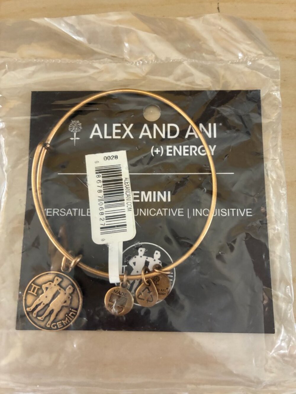 Alex and Ani Gemini II Zodiac Symbol Rafaelian Gold Bangle Bracelet - Picture 1 of 3